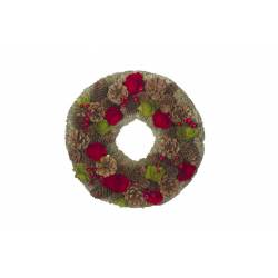 Krans  Rood-groen Rond Hout 33x33xh8,5 P Inecones 