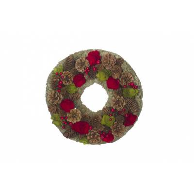 Couronne Rouge-vert Rond Bois 33x33xh8,5  Pinecones  Cosy @ Home