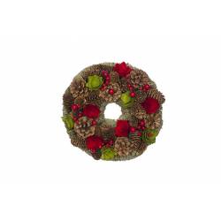 Cosy @ Home Krans  Rood-groen Rond Hout 25x25xh8 Pin Econes 