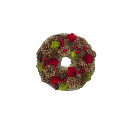 Krans  Rood-groen Rond Hout 25x25xh8 Pin Econes  Cosy @ Home