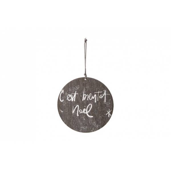 Hanger Ornament Grijs Hout D15 Glitter ''c'est Bientot Noel'' 