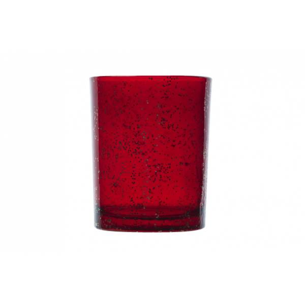 Theelichthouder Rood Rond Glas 10xh12,5 Glitter 