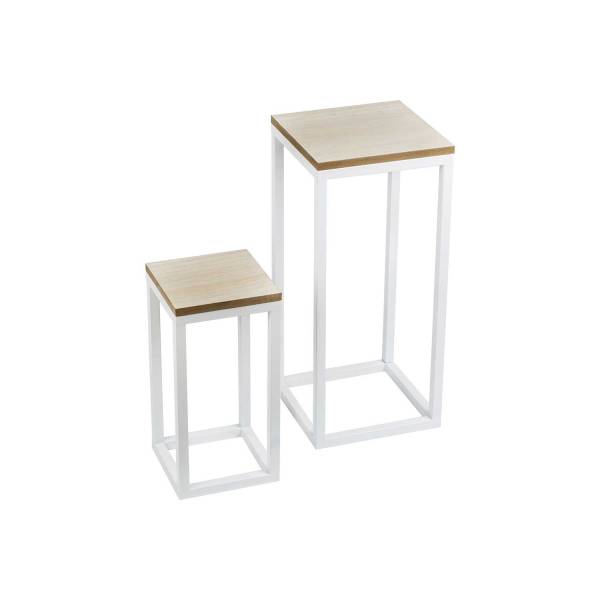 Tafel Set2 Wit Vierkant Metaal 20x20xh42 Cm - 27x27xh61.5cm 