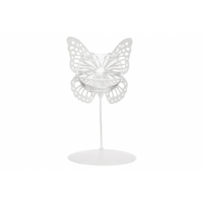 Papillons 1x Glass Cup D6,5-h5cm Blanc 1 0x10xh18cm Rond Metal  Cosy @ Home