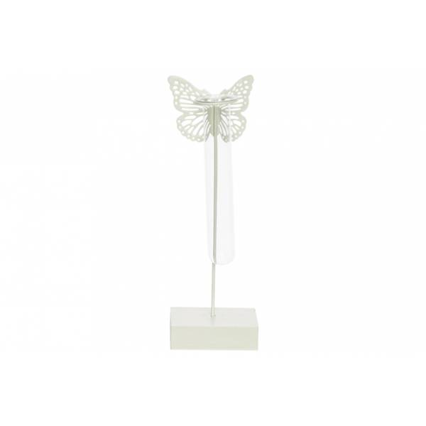 Vaas Butterfly 1x Glass Tube D3,5-h15cm Mint 8x8xh24cm Rond Metaal 
