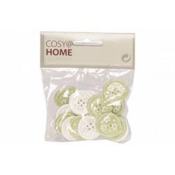 Cosy @ Home STROOIDECO SET12 BUTTONS GROEN WIT 2,5CM 