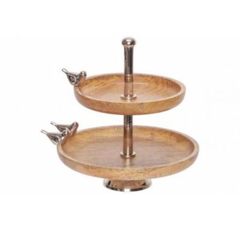 Etagere Bird Bruin 23x23xh26cm Rond Hout   Cosy @ Home