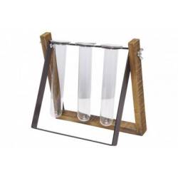 Cosy @ Home Houder 3x Glass Tube Natuur 20,5x4xh19cm  Rechthoek Hout 