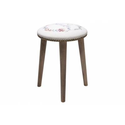 Kruk Flowers Creme 31,5x31,5xh44cm Rond Hout  Cosy @ Home