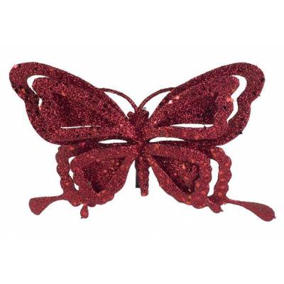 Clip Papillon Glitter Rouge 14x2xh10cm P Lastic  Cosy @ Home