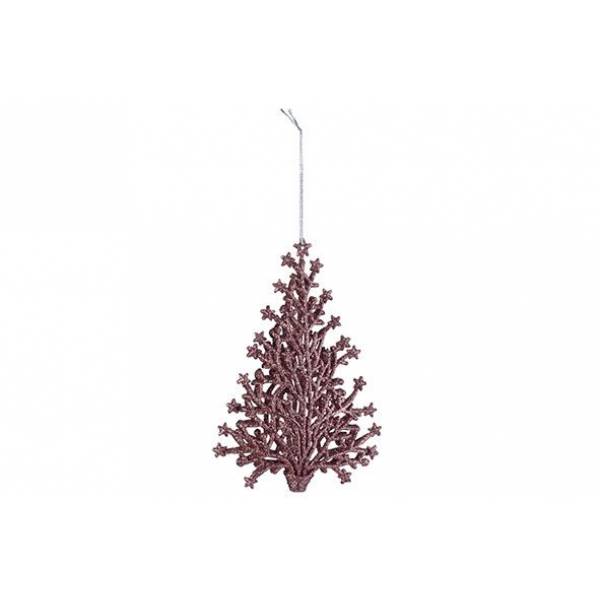 Hanger Kerstboom Glitter Roze 15x10cm Ku Nststof 