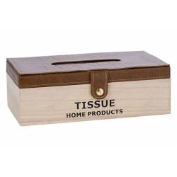 Cosy @ Home Boite A Mouchoirs Tissue Leather Brown N Aturel 26,5x15,5xh9cm Bois 