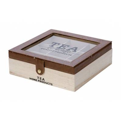 Theedoos Tea House Leather Brown Natuur 26,5x15,5xh9cm Hout 