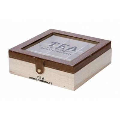 Theedoos Tea House Leather Brown Natuur26,5x15,5xh9cm Hout 