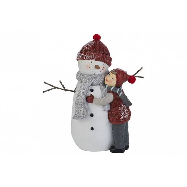 Sneeuwman With Child Rood Wit 20,2x10,4x H21cm Resin 