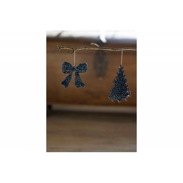 Hanger Kerstboom Glitter  Donkerblauw 15 X 10cm Kunststof 