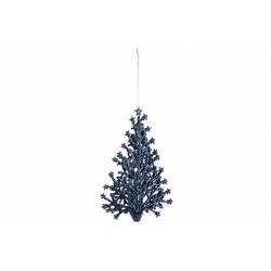 Hanger Kerstboom Glitter  Donkerblauw 15 X 10cm Kunststof 