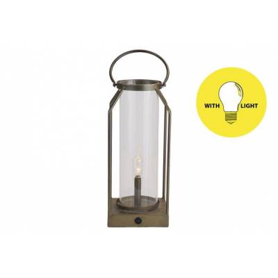 Lamp Lantern Goud 14x14xh33,5cm Metaal Excl. 2aa Batt.  Cosy @ Home