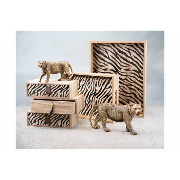 Dienblad Set2 Zebra Black Natuur 40x30xh 5cm Hout 35x25x4.5cm 