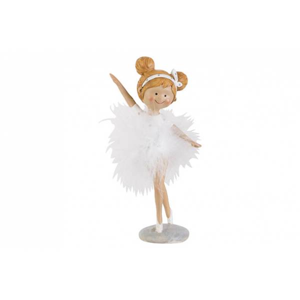 Beeld Ballerina Wit 9x6xh19cm Polyresin  