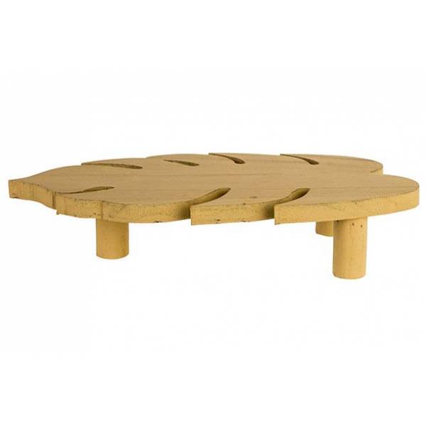 Cosy @ Home Plateau Op Voet Leaf Mosterd 40x18xh8cm Hout