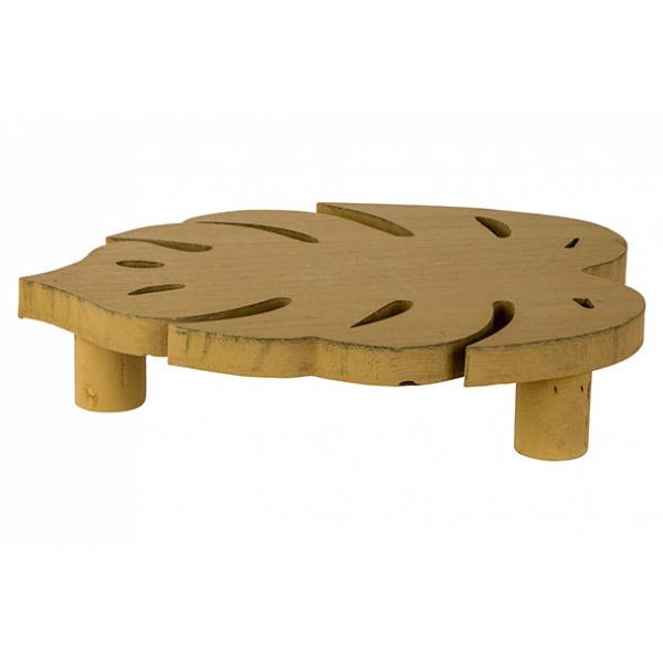 Cosy @ Home Plateau Op Voet Leaf Mosterd 29x24xh6cm Hout