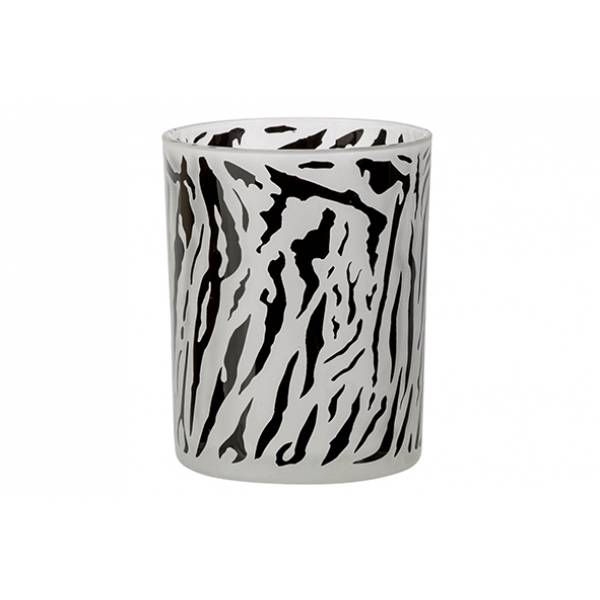 Theelichthouder Zebra Zwart-wit D10xh12c M Glas 