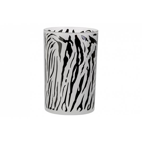 Theelichthouder Zebra Zwart-wit D12xh18c M Glas 