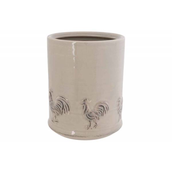 Doos Met Deksel Rooster Foodsafe Beige 1 6x16xh23cm Rond Aardewerk 