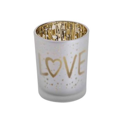 Theelichthouder Love Gold Wit D5,5xh7cm Glas  Cosy @ Home