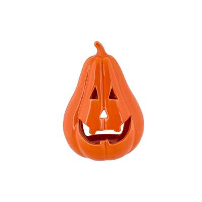 Lanterne Pumpink Face Orange 13,4x11,8xh 19cm Ovale Ceramique 2xlr44  Cosy @ Home