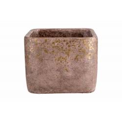 Gold Bloempot Mettalic Border Roze 20,5x 20,5xh17cm Vierkant Cement 