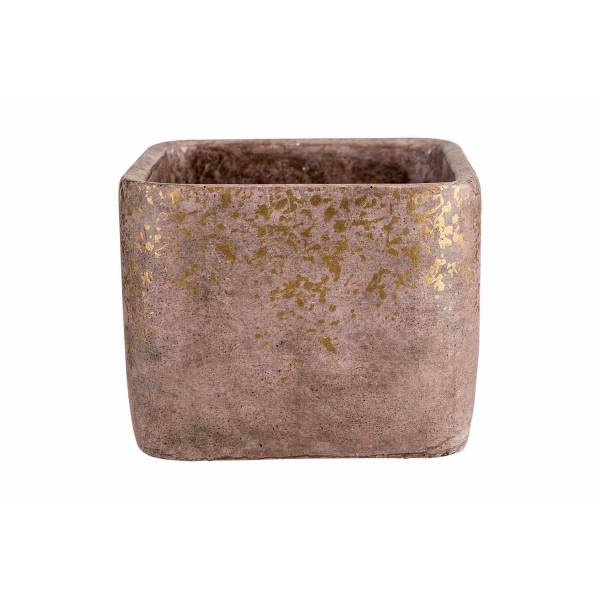 Gold Bloempot Mettalic Border Roze 20,5x 20,5xh17cm Vierkant Cement 