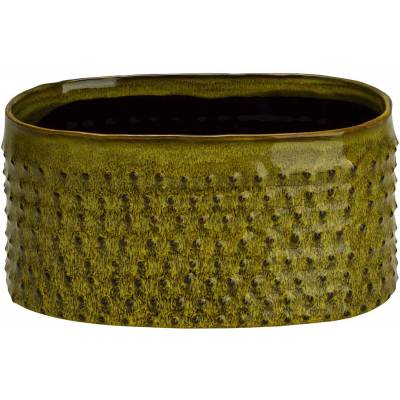 Bac A Plantes Glazed Embossed Dots Vert D'herbe 22x13xh10,5cm Ovale Gres  Cosy @ Home