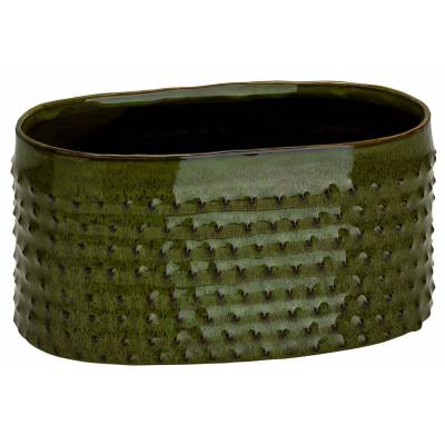 Bac A Plantes Glazed Embossed Dots Vert 25,5x14,5xh12,5cm Ovale Gres  Cosy @ Home