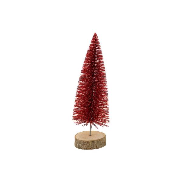 Kerstboom Glitter Wood Base Rood 8x8xh25 Cm Kunststof 