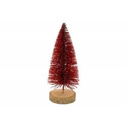 Kerstboom Glitter Wood Base Rood 6x6xh15 Cm Kunststof 
