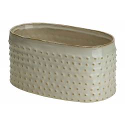 Cosy @ Home Bac A Plantes Glazed Embossed Dots Creme  25,5x14,5xh12,5cm Ovale Gres 