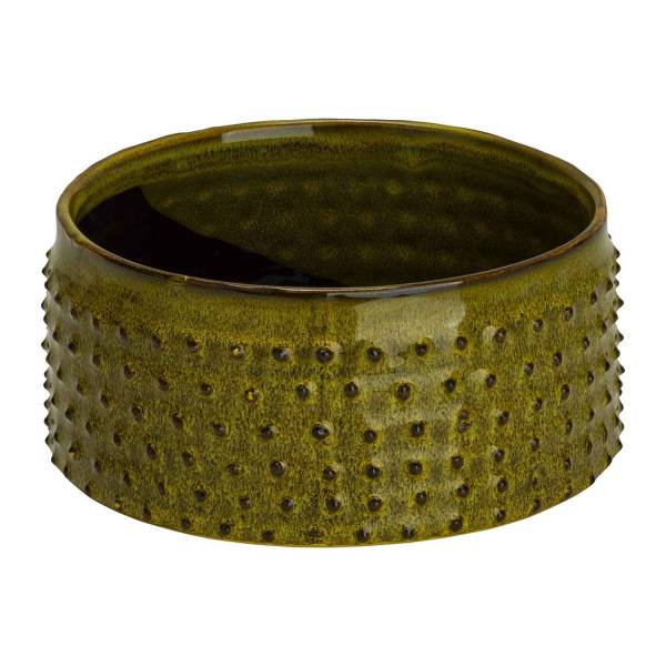 Bowl Glazed Embossed Dots Grasgroen 19,5 X19,5xh9cm Rond Aardewerk 