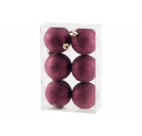 Boule Noel Set6 Glitter Aubergine D6cm P Lastic  Cosy @ Home