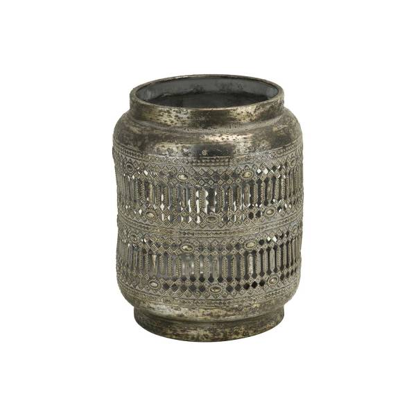Windlicht Marrakesh Antique Zilver 15x15 Xh19cm Metaal-glas 