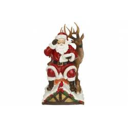 Kerstman With Deer On Roof Rood 16x17xh2 8cm Resin 