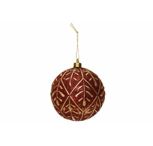 KERSTBAL GOLD LEAVES DONKERROOD D10CM KU  Cosy @ Home