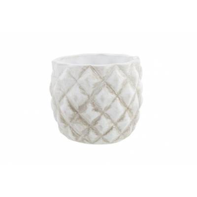 Cachepot Facet Washed Creme 13x13xh13cm Rond  Cosy @ Home