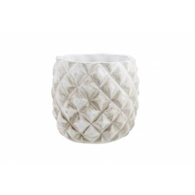 Cachepot Facet Washed Creme 16x16xh15cm Rond Gres  Cosy @ Home