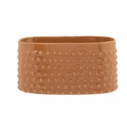 Cosy @ Home Bac A Plantes Glazed Embossed Dots Camel  22x13xh10,5cm Ovale Gres 