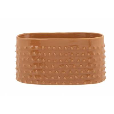 Bac A Plantes Glazed Embossed Dots Camel  22x13xh10,5cm Ovale Gres  Cosy @ Home