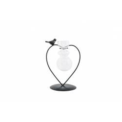 Houder Bird 1x Glass Vase Zwart 14x10,5x H18cm Hart Metaal-glas 