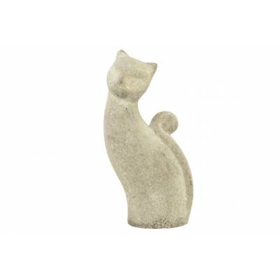 Chat Statue Sitting Grained Beige 12x12x H25cm Gres  Cosy @ Home