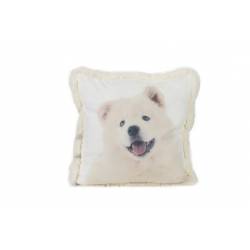Cosy @ Home Kussen White Dog Fur Piping Creme 40x40x H10cm Polyester